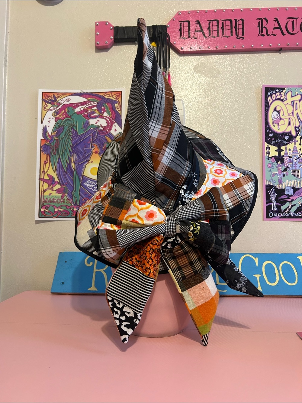 Halloween patchwork reversible witch hat